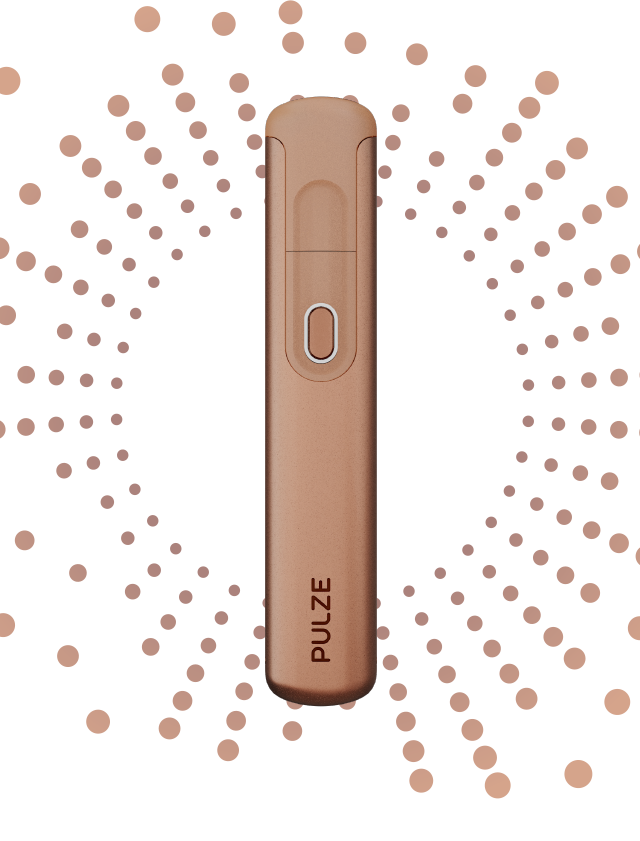 A PULZE 2.0 vaping device in a color resembling Midnight Mocha, with a sleek and modern design, displayed with a circular pattern emphasizing its design and color.