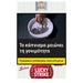 Lucky Strikes 'Red' cigarette tax poster in Greek, featuring a smoking hand in an ashtray, a yellow warning banner, and the Lucky Strikes logo at the bottom.