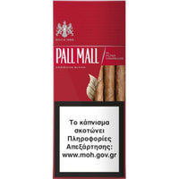 A tall rectangular Pall Mall XL Filter Cigars box on a white background. The packaging is primarily red with a white warning panel at the bottom containing Greek text and the website www.